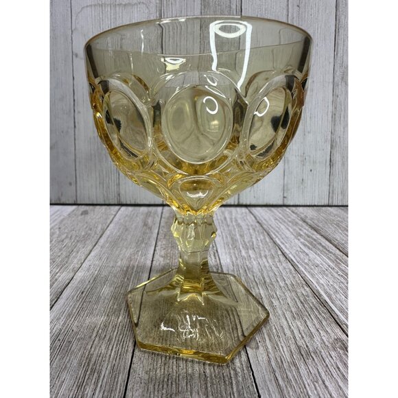 Vtg Fostoria Moonstone Yellow Gold Amber Champagne Goblets  5 1/8" Tall Set of 2 - Picture 5 of 12